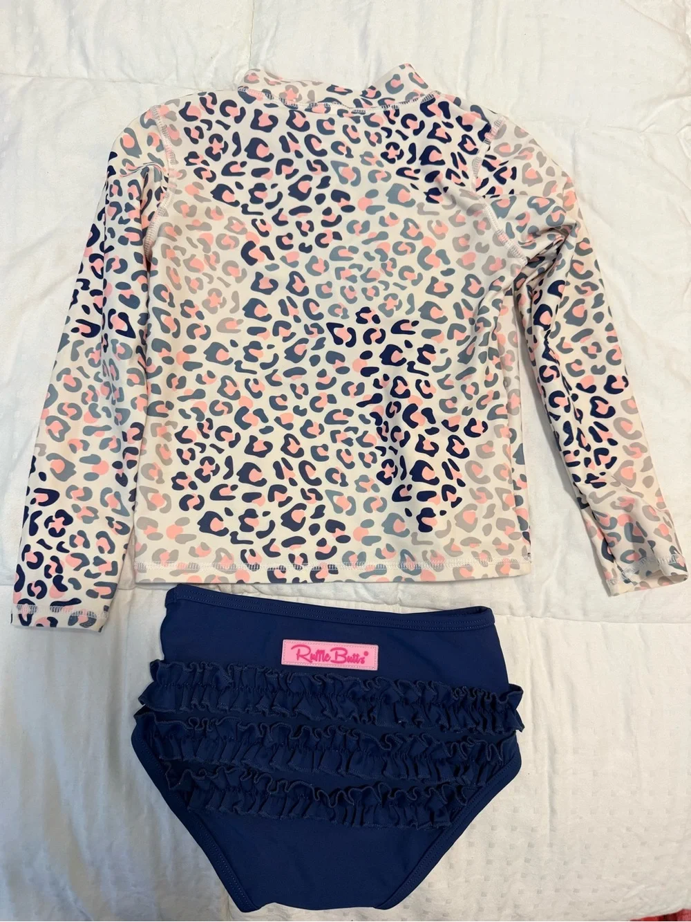 Ruffle Butts Pink & Navy Leopard Print Long Sleeve Rashguard Set